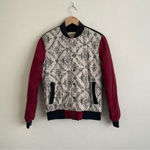 Men's Bellfield Bomber Jacket Red Sleeves Patterned Body Size S